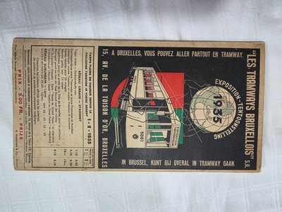 1935 World's Fair Exposition Brussels Belgium Tramway Street Car Schedule  / Map