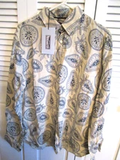 NWT VILEBREQUIN 100% LINEN BUTTON FRONT SHIRT STRAWBERRY DESIGN  IVORY/BLUE XL