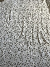 VINTAGE  White Crocheted Cotton Bedcover Bedspread 218 x 248cm Approx