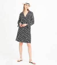 NWT J.Crew Mercantile Floral Drapey Tie-Front Dress - Black/White -Size X Small