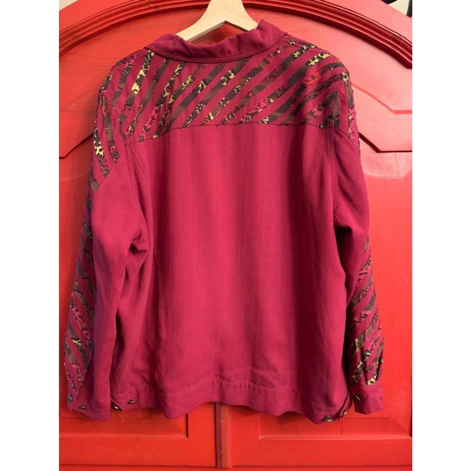 Koos of Course 1X Red Jacket With Animal Print Shoulder Accent Moto Coat EUC - Image 2 of 4