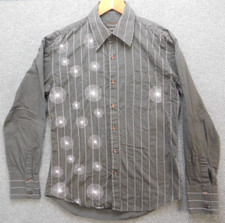 7 Diamonds Shirt Mens Large Gray Striped Embroidered Floral Point Button Up