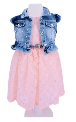 Mädchenkleid festlich, Spitzenkleid mit Jeansweste, Gr. 92. 98. 104, 110 - Bild 1 von 4
