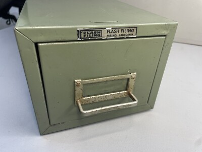 Vintage Flash Filing, Fresno CA, Steel Card File Cabinet 6 1/2  W X 5  H X 16  D
