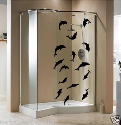 NERKADESIGN STUDIO DOLPHIN STICKERS Shower Screen Sticker Waterproof Bathroom Wall Sticker N135