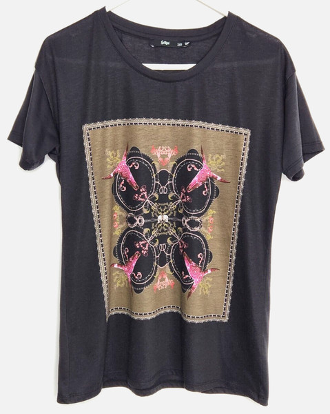 SPORTSGIRL Black graphic print short sleeve T-shirt / Tee Sz XXS Fits Sz 8