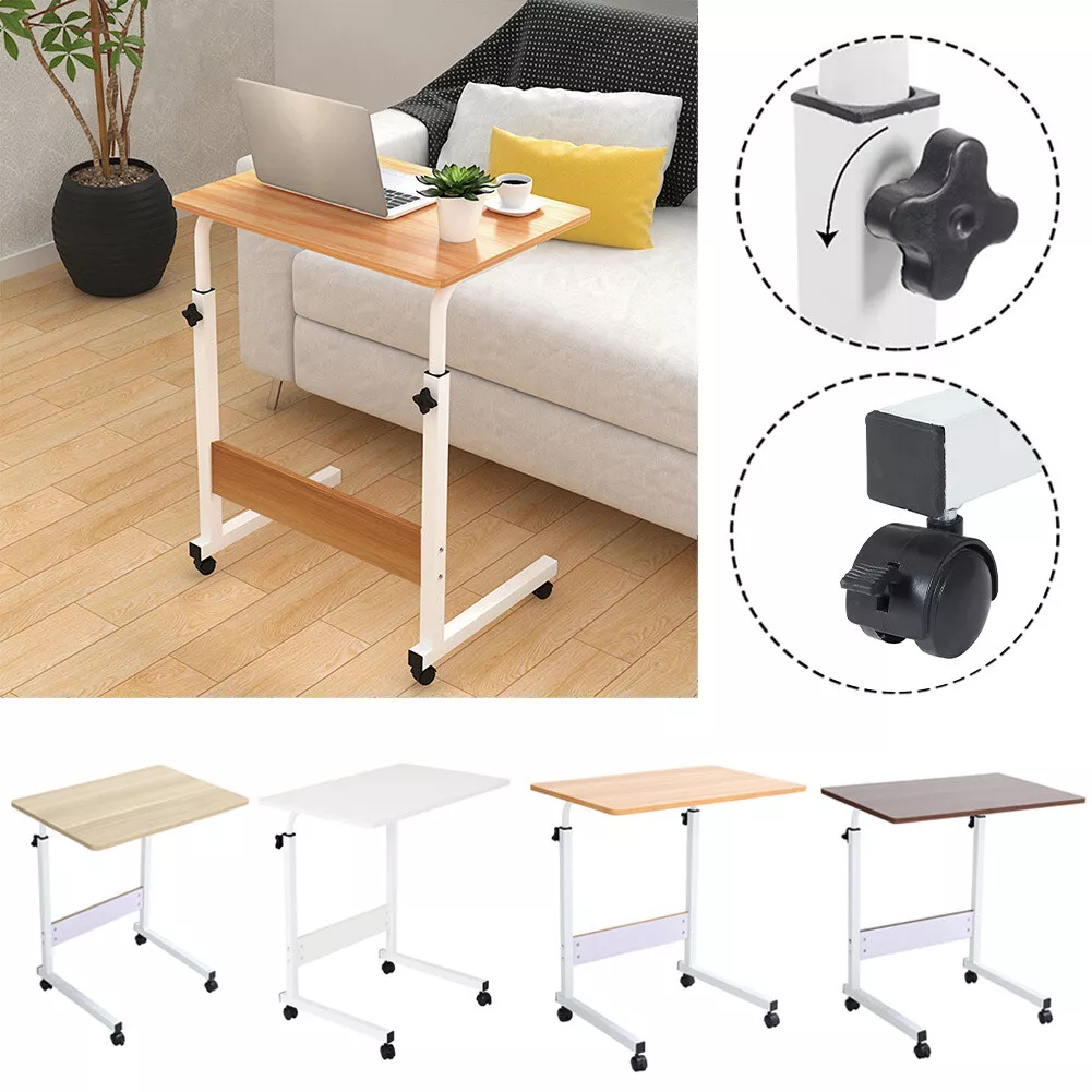 Computer Desk Adjustable Height Laptop Stand Trolley Bedside Tray Table w Wheel
