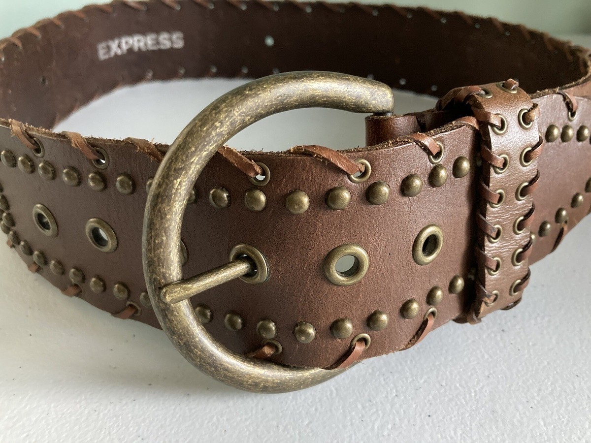 Express Women's Wide Genuine Leather Brass Studded Belt Express Women's Wide Genuine Leather Brass Studded Belt