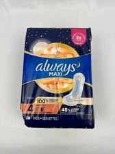Always Maxi Pads Size 4 Overnight Absorbency Unscented without Wings, 28 Count