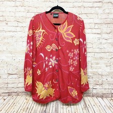 VTG Geiger Women Austrian Cardigan Sweater Size 40 M-10 Long Sleeve Floral Red
