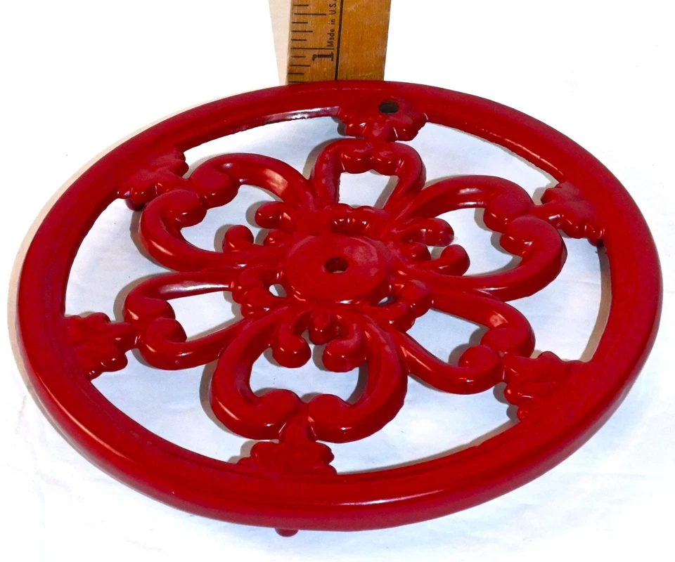 Cerise Red Ombre Cast Iron Enamel Trivet 1/2" H x 6.5" W - Image 4 of 4