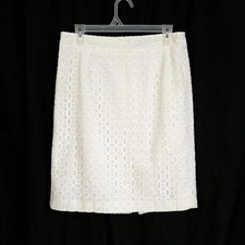 Banana Republic Womens sz 6 Skirt Solid White Eyelet Knee Length Pencil