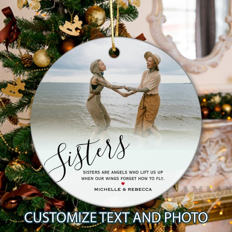 Sisters Are Angels Personalized Christmas Ornament - Custom Photo And Text Or...