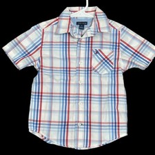 NWT TOMMY HILFIGER Button Up Red White Blue Kids Boys Size 4 New School Beach