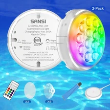 1/2 Pack Rechargeable Submersible LED Pool Lights Wireless Remote Dimmable IP68