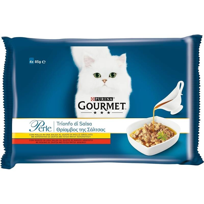 PURINA GOURMET PERLE IN TRIONFO DI SALSA CON POLLO E MANZO 85 GR X4 PZ CON CARNI