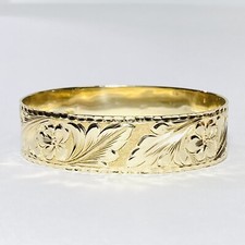 14K Yellow Gold Hawaiian Floral Scroll 18mm 7.75" Oval Bangle Bracelet 49.1g
