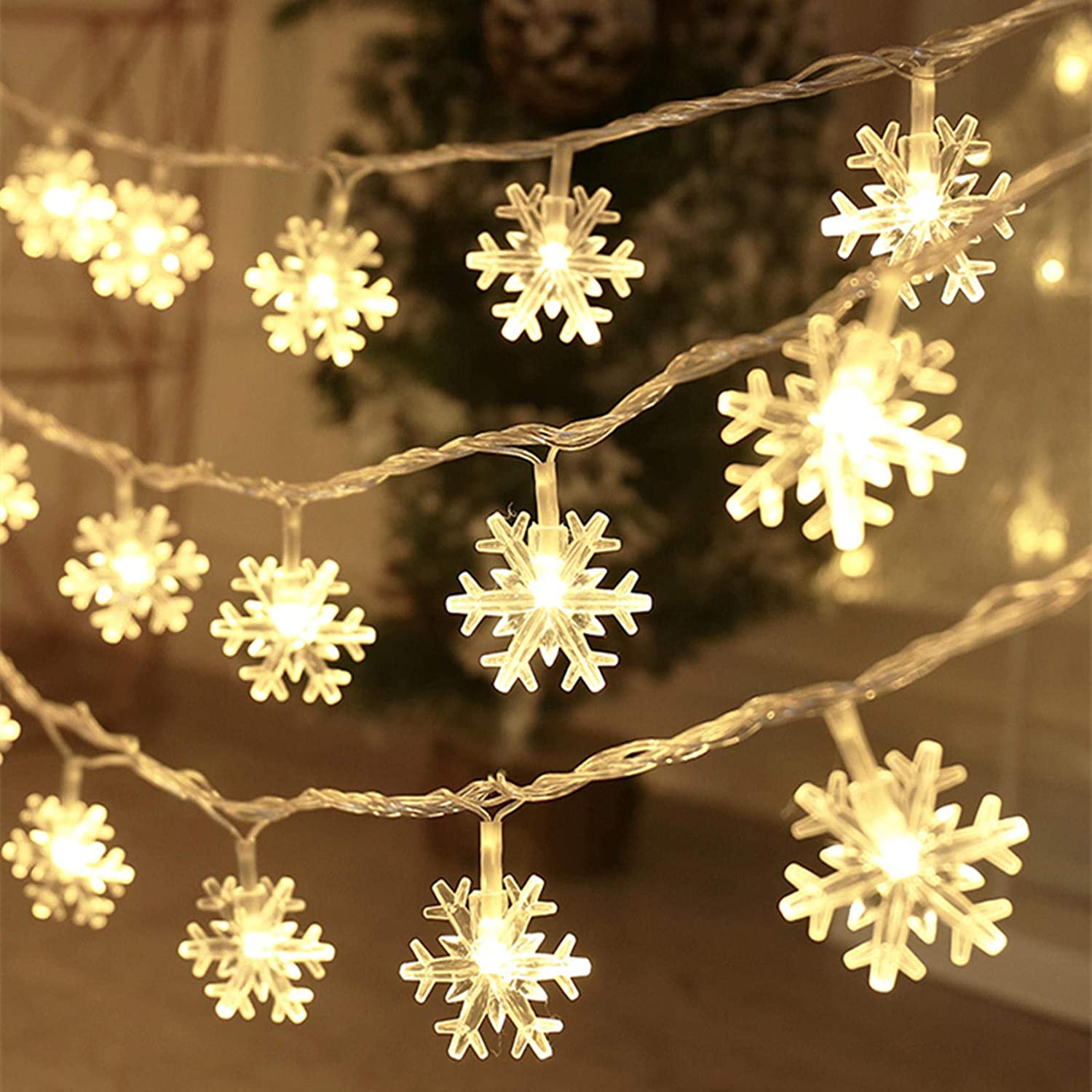 Christmas Decorations Lights, 20 Ft 40 LED Snowflake String Lights Battery Opera