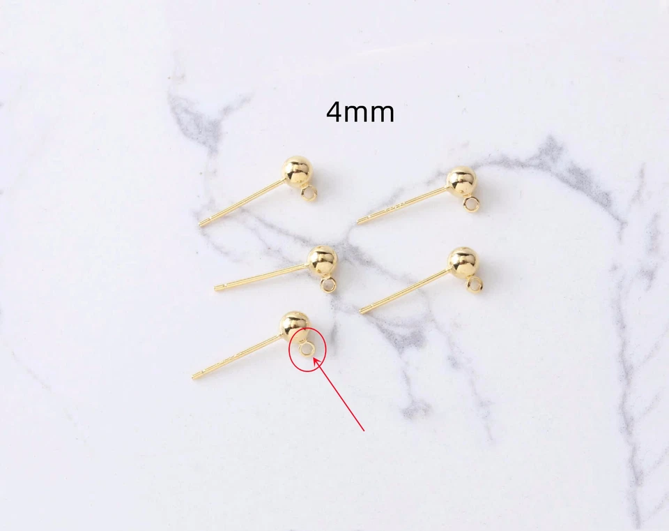 Pendiente de bola redondo tono oro/plata 10 un., pendiente de bola, poste de pendiente redondo Foto 3 de 4