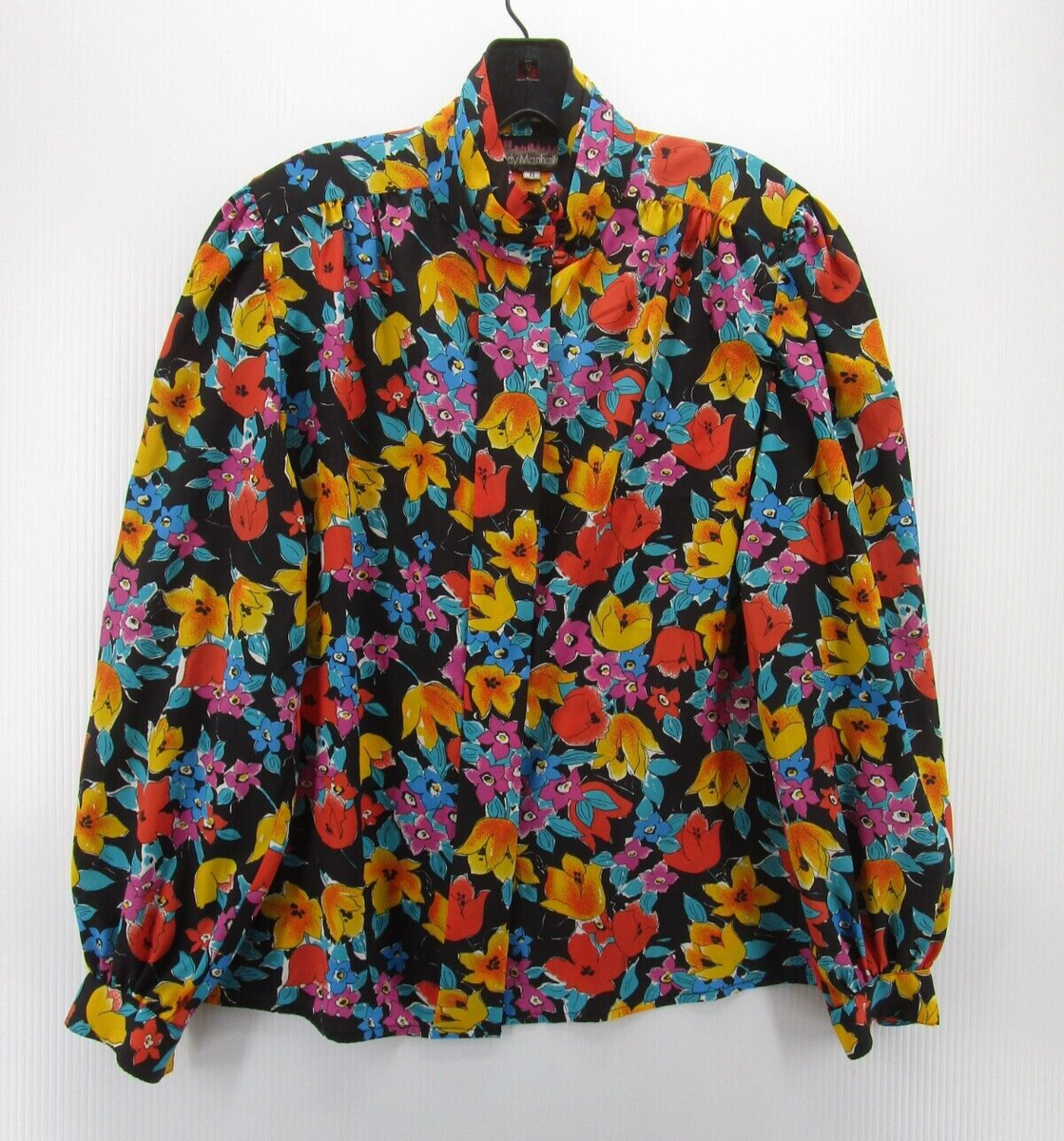 VINTAGE Lady Manhattan Top Women 8 Pink Black Button Up