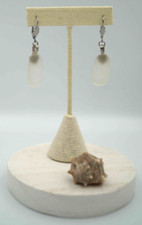 White Sea Glass Pieces: Rounded Rectangle Shaped Earring Pair E 4 