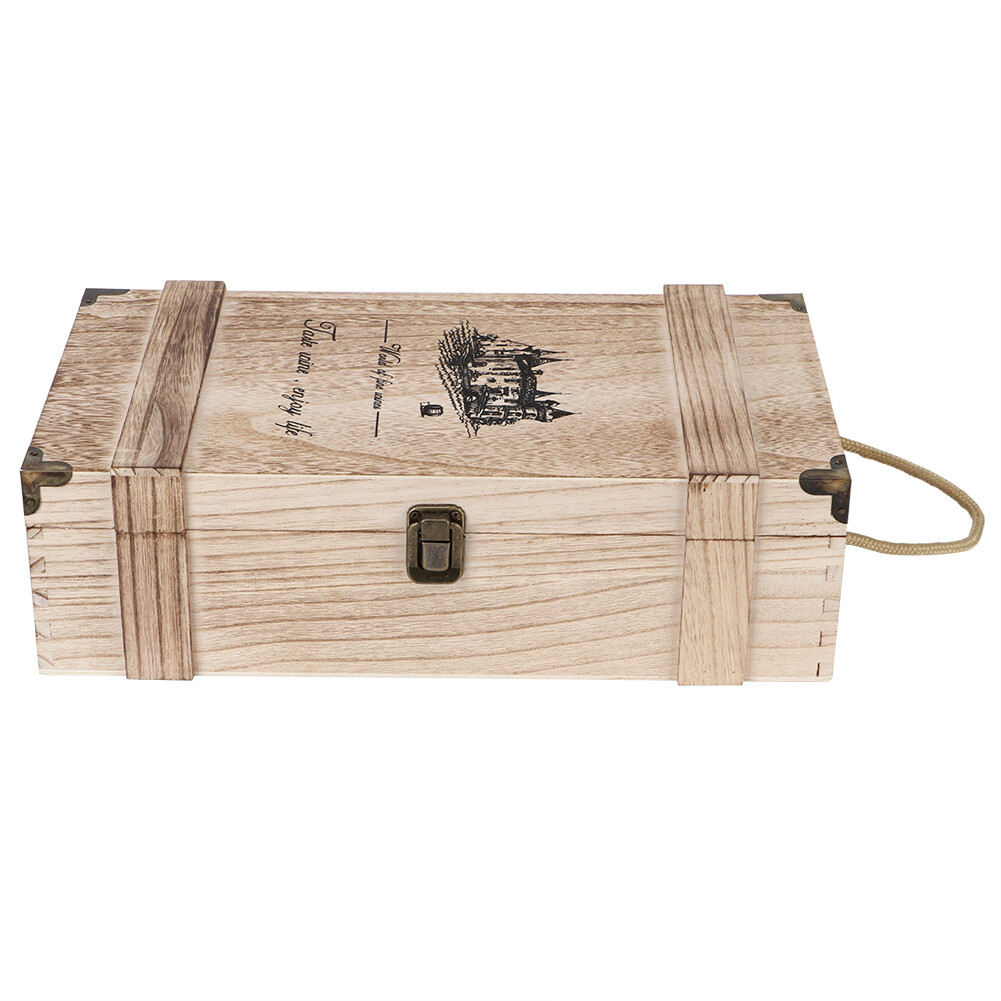 Retro Vintage Portable Wooden 2 Bottles Red Wine Gift Storage Box