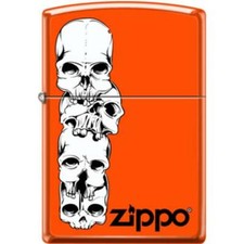 Zippo Lighter - Skulls Stacked With Logo Neon Orange - 853939