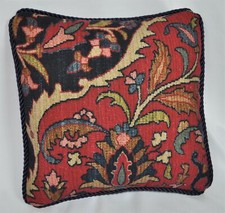 Corded Pillow made w Ralph Lauren Poet's Society Burgundy Tapestry Fabric 12"