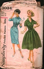 3034 Vintage Simplicity SEWING Pattern Misses 1960s One Piece Dress Two Skirts
