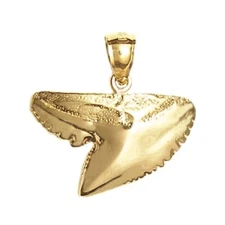 New 14k Yellow Gold Shark Tooth Pendant 