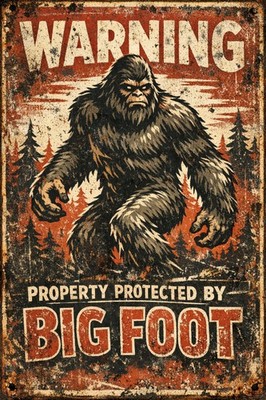 Bigfoot Vintage Property Protected by Sasquatch Rustic 8 x 12'' Metal Tin Sign