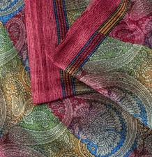 Sanskriti Vintage Saree Multicolor Soft Pure Silk Paisley Printed Sari 5.5 Yard