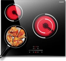 24in 3-Burner Electric Cooktop Ceramic Built-In Sensor Touch Hardwire No Plug 🔌