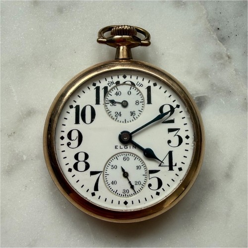 Elgin Father Time 21J Pocket Watch Up/Down Indicator J Boss Gold Filled Runs