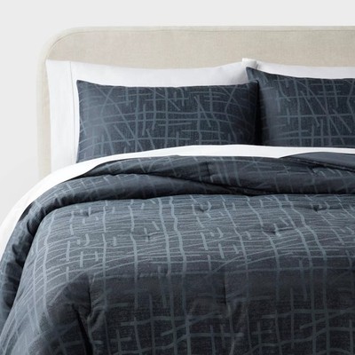 3pc Full/Queen Luxe Jacquard Comforter and Sham Set Blue - Threshold: Cotton
