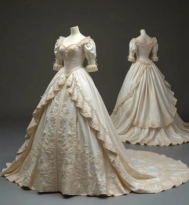Century Rococo Ivory Wedding Gown Elegant Baroque Historical Cosplay Vintage