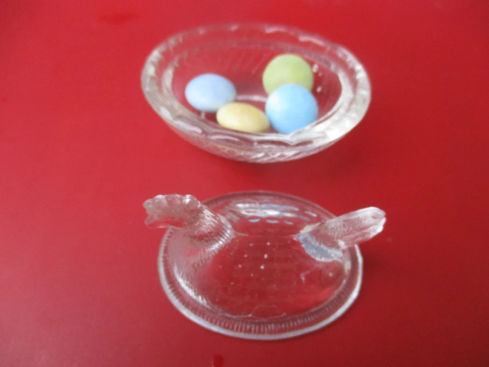 DÎNETTE ANCIENNE, POULE BOITE ANCIENNE en VERRE PORTIEUX - Photo 3/4