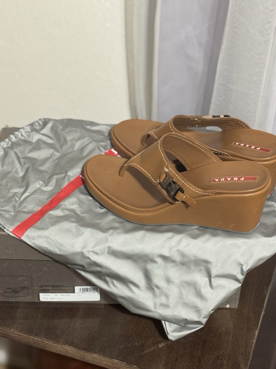 Vintage PRADA Sport Calzature Donna Thong Wedge Sandals | eBay