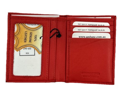 GENUINE COW HIDE LEATHER CARD WALLET WITH NOTE SECTION 05 CARDS RED JM 632