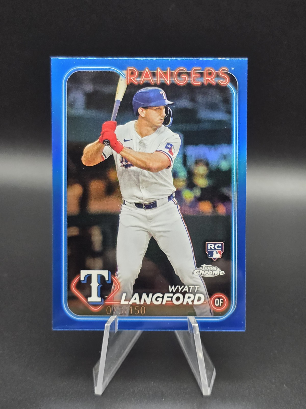 Wyatt Langford Rookie /150 - 2024 Topps Chrome, True Blue Refractor #122