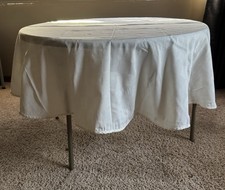 70 Round Cream Color Cloth Tablecloth, Block Print Design, EUC