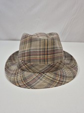 Stetson Fedora Hat Fitted Men's L Beige Plaid Linen Lined Lightweight Breathable
