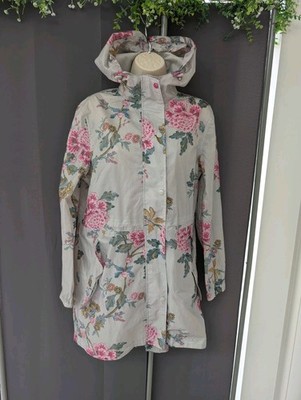 Joules Golightly Water Resistant Packaway Jacket Coat Florals Light Grey Size 12