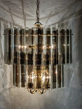 Hollywood Regency Mid Century Modern Chandelier Ceiling Light Fixture Mirrored