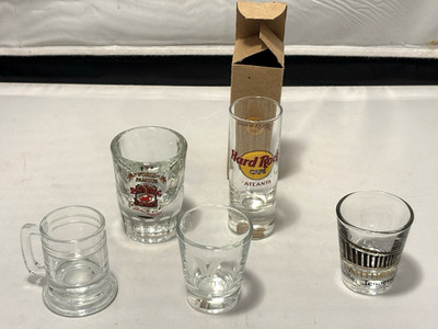 Lot Of 5 Assorted Shot Glasses - Nashville Red Dog Saloon Hard Rock Cafe