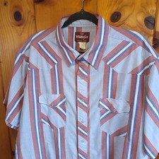 Vintage 90s pearl snaps Wrangler XXL Short Sleeve Shirt Striped Western vtg 80s