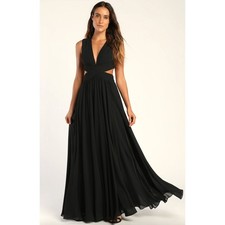Lulus Vivid Imagination Black Cutout Maxi Dress Long Formal Chiffon Large NWT