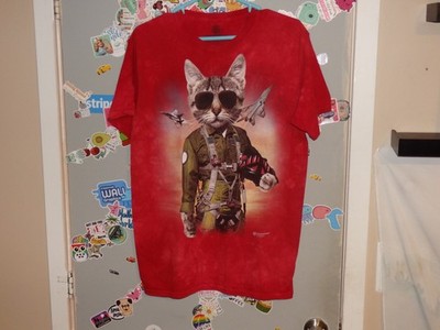 Fighter Jet Pilot Cat THE MOUNTAIN T-Shirt Dyed Printed USA Top Gun Men's Medium