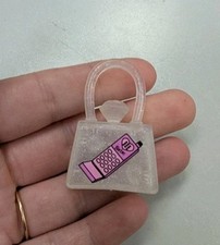 Barbie doll CLEAR purse W/ DIAMOND ON TOP AND PINK CELL PHONE Design