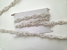 2 YD long DIY APPLIQUE PART, SILVER Pearl Bugle Beads DIY Applique Trim